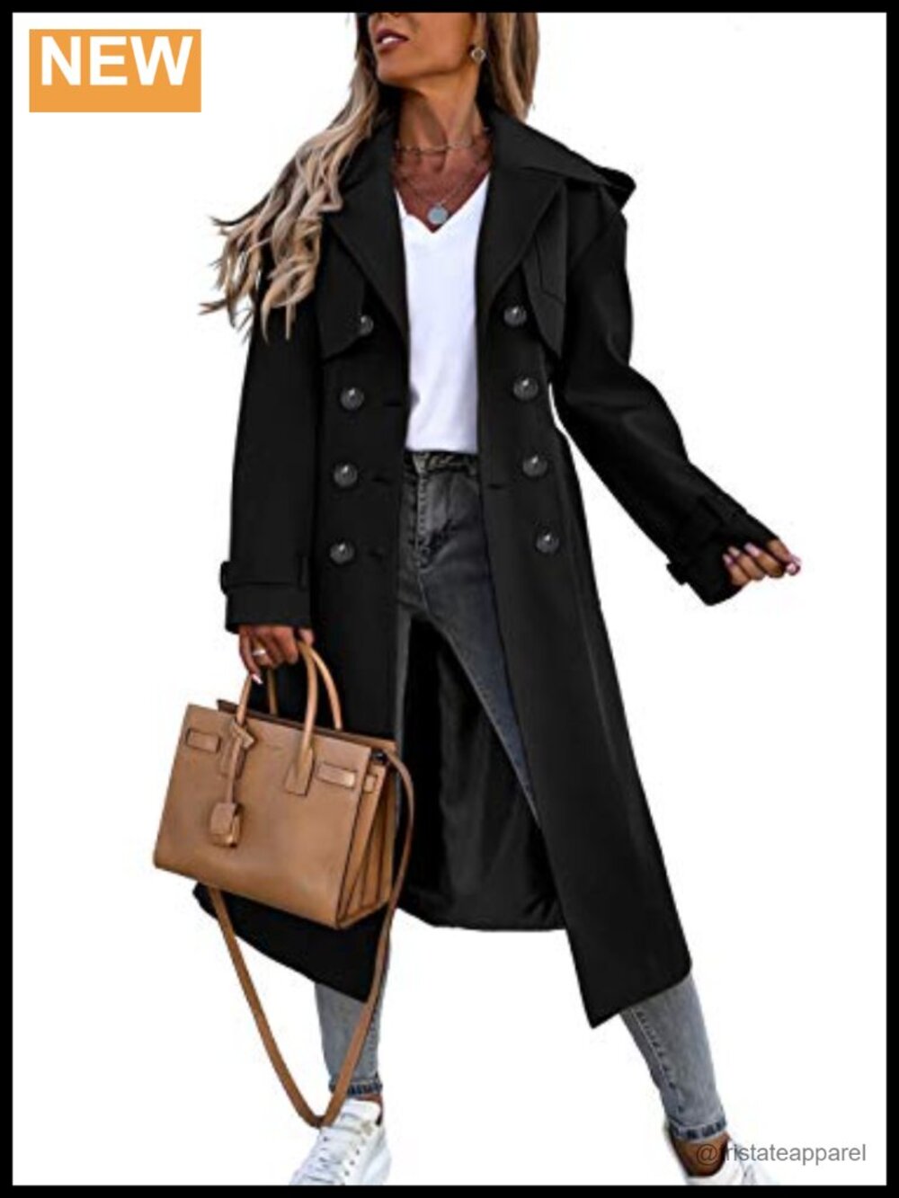 Women's Long Trench Coat Double Breasted Windproof Classic Overcoat
